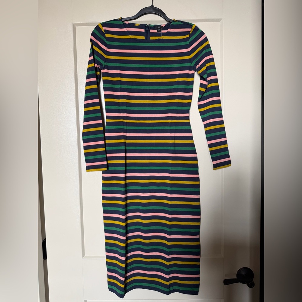 J.Crew Multicolored Long Sleeve Striped Cotton Midi Dress